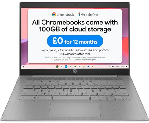 HP Chromebook 14a-ne1000na Intel Celeron N4500 4GB RAM 64GB eMMC 14 HD ChromeOS