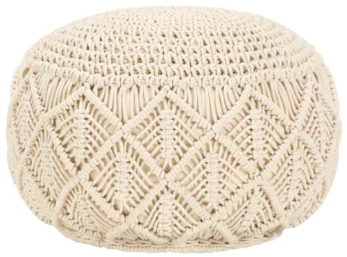WERNBUPS Handgefertigter Makramee-Pouf 45x30 cm aus Baumwolle, Boho Sitzpuff als Fußhocker oder Sitzgelegenheit für Wohnzimmer und Schlafzimmer