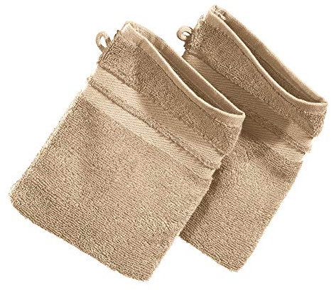 Erwin Müller Walk-Frottier Bio Waschhandschuh im 2er-Pack, Serie Tübingen Sand Größe 16x21 cm - eine Luxus-Qualität der absoluten Spitzenklasse, enorm saugstark, 100% Baumwolle