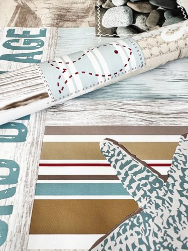 Mambo Design PVC Tischdecke Esprit Maritim Taupe Weiss Wachstuch · Breite & Länge wählbar · abwaschbare Tischdecke · Mint braun, Größe:140 x 80 cm