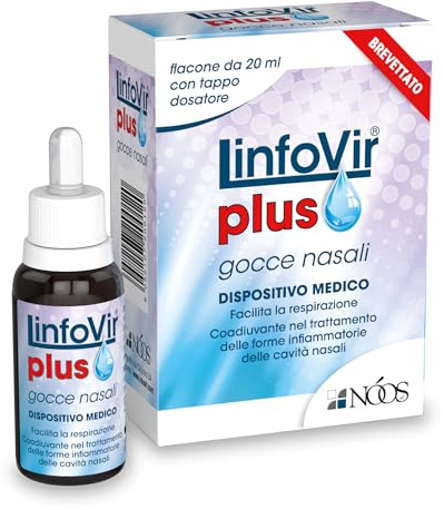 Nóos LinfoVir Plus Soluzione Salina Decongestionante Nasale in Gocce 20 ml con Resveratrolo Libera Naso Chiuso Utilizzabile con Rinowash per Lavaggi Nasali Bambini e Adulti