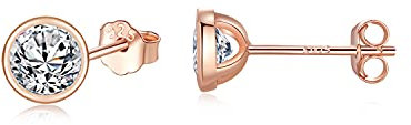 SNORSO Boucles d'oreilles Femme en Argent 925 Avec Zircone Cubique, Clous d'oreilles Rondes Cristaux de Swarovski Elements pour Femme Fille, Couleur Argent/Or jaune/Or Rose, Diamètre 3/4/5/6mm