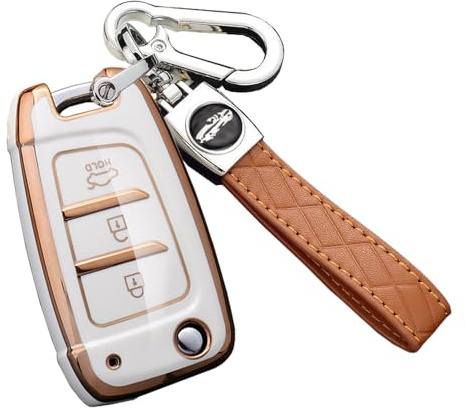 ontto Autoschlüssel Hülle Passt für Hyundai Solaris Elantra i30 i30n i35 i40 Kona Genesis Santa Fe 2016-2018 Fernbedienung TPU Schlüsselcover Schlüsselhülle Schlüsselanhänger Schlüssel Etui-Beige