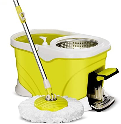 Trapeador Four Drive Spin 360 ° Ajustable Redondo Cubo Cubo Pedal Pedal Frife Cleaner Home Limpiador Reutilizable (Color : Yellowgreen)