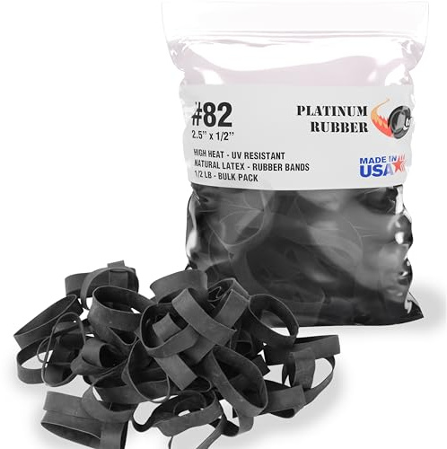Black #82 Extra Wide Large Premium Outdoor Rubberbands, Made in USA, High Heat UV Resistant Platinum Rubber Crepe Band (2 1/2 Long x 1/2 Wide) (Black Rubber 1/2 LB)