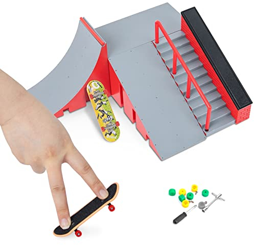 Finger Skateboard Rampen Set, Mini Skateboard Rampe Finger Skate-Parks Kit Finger Skateboards mit Ramp Set Fingerboard Ramps Finger Skate Boarding Ultimative Sporttraining Requisiten für Kinder - C