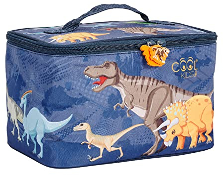 PERLETTI Borsa Termica Porta Pranzo Bambino Dinosauri - Lunch Box Contenitore Portavivande Materiale Termico Blu - Porta Pranzo Merenda Bambini Scuola Materna Elementare - 15x23x15cm (Dinosauro)