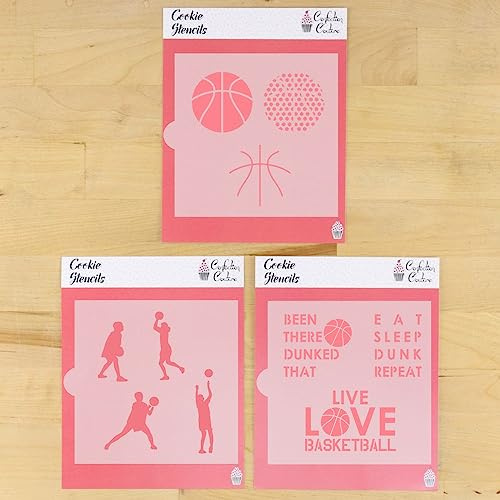 Girls Basketball Club Team Party | Birthday Theme | for Cookies, Cupcakes, Cards, Paper, Fabric | 3 Sheets 10 Stencil Value Bundle