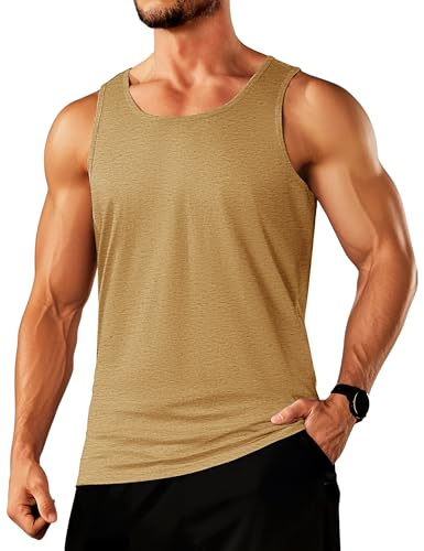 TACVASEN Mens Beach Tank Tops Cotton Summer Tank Tops Workout Athletic Moisture Wicking Sleeveless Top Earthy Yellow S