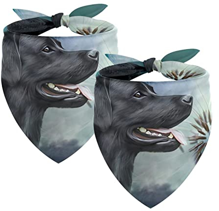 Passendes Set mit Hundehalstüchern, Hundelätzchen, Schal, Dreieckstuch für Hunde, Katzen, Haustierbesitzer, Mutter und Vater, 2er-Pack,Tierischer schwarzer Labrador Hundelöwenzahn