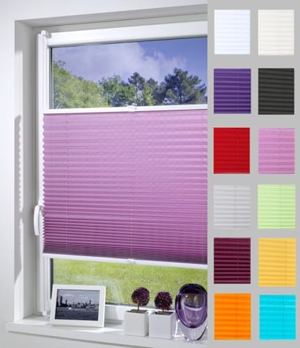 DécoProfi Plissee ohne Bohren Flieder/Altrosa 40cm x 130cm (max. Gesamthöhe Fensterflügel) I Verspannte Plissees mit Klemmträger/Klemmfix I Blickdichte Innenrahmen-Plissees zum Klemmen