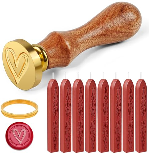 Furuising 8 Pièces Sceau Cire Rouge, Kit de Cire à Cacheter Avec Tampons Cœur, Moule pour Invitations Cartes Lettres Enveloppes
