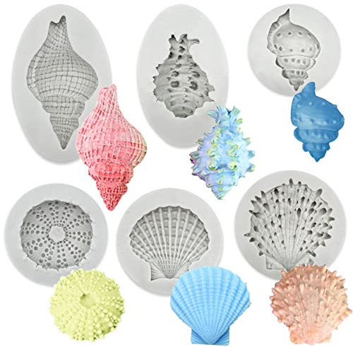 Paotxpum 6 Pcs Seashell Silicone Mold Cake Fondant Silicone Mold Seashell Conch Baking Molds for DIY Cake Decoration Chocolate Candy Polymer Clay Crafting Projects