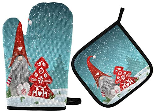 Topflappen-Set Nisser in Norwegen und Dänemark Tomtar in Schweden oder Tonttu auf Finnisch skandinavische Folklore Elfen Keine Topflappen Küchenofenhandschuh Backhandschuhe 2 Stück Kochherdhandschuhe