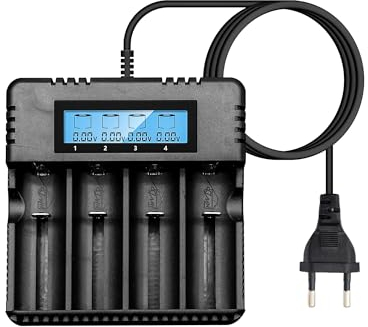 Gbformat Caricabatterie pile Ricaricabili LCD litio con 4 Slot Indipendente Caricatore Compatibile con 3.7V 26500/18650/14500/16340/26700