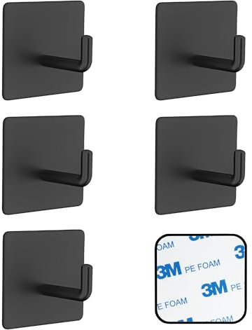 SSYR&P Ganci Adesivi 6 pezzi, Ganci Adesivi in Acciaio Inox, Autoadesivi Gancio Impermeabile, senza Forare,Ideale per cucine, bagni, uffici. (nero)