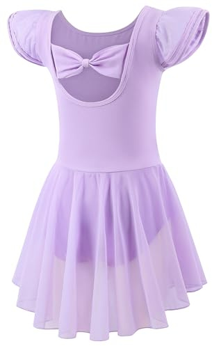 Mecceos Ballet Leotards with Skirt for Toddler Girls Dance Ruffle Ballerina Dresses Outfits (Purple, 4-6 Years, MEAM-251)