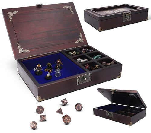 HORNATE DND Würfeltablett 2-in-1 – DND-Würfel-Sets aus Metall mit einer Holzkiste – Würfelablage zum Rollen und Aufbewahren von Organizern | Würfeltablett für RPG-Tischspiele – Würfelbox für Dungeons