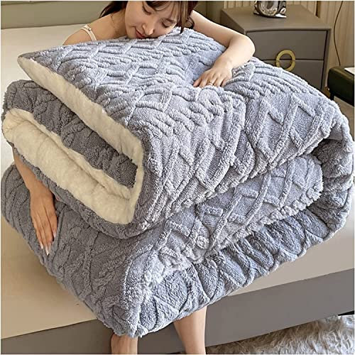 Winterdecke, verdickte warme Lamm-Kaschmirdecke, Winter-Lammwolldecke, schwere Decken für Winter-Doppelbett, Bettwäsche-Fleecedecke für Zuhause, Schlafzimmer, grau, 150 x 200 cm (4