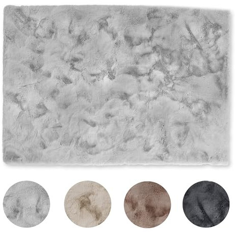 Schöner Wohnen Kollektion Hochwertiger Kunstfell Teppich flauschig - Teppich Wohnzimmer - Hochflorteppich Lammfell Schaffell - Dekofell rechteckig Grau 80 x 150 cm