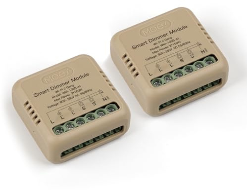 MOES WiFi Smart Dimmer Switch Module, 2 Gang, 2 Pack | 2.4GHz WiFi Only, Mini Design, 1-100% Dimming, 2-Way Control, Alexa Google Home, Timer Memory