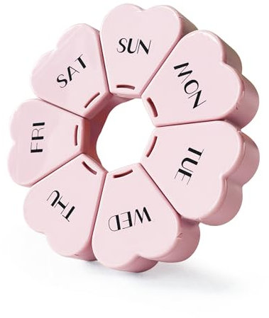 FHORAIN Weekly Pill Organiser, Cute, 7 Day, Large Compartments, Portable Tablet Box, Round, Vitamin and Supplement Case (Pink)