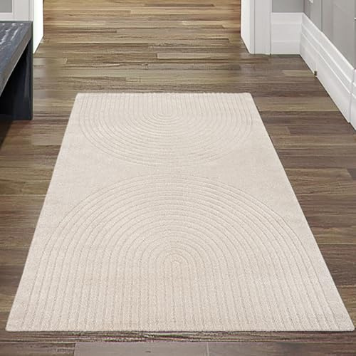 Teppich-Traum Moderner Wohnteppich Bogenmuster Beige Hoch-Tief 80x150 cm | Weich & pflegeleicht, schmutzabweisend, strapazierfähig, langlebig, allergikergeeignet, OEKO-TEX geprüft, Wohn- & Esszimmer