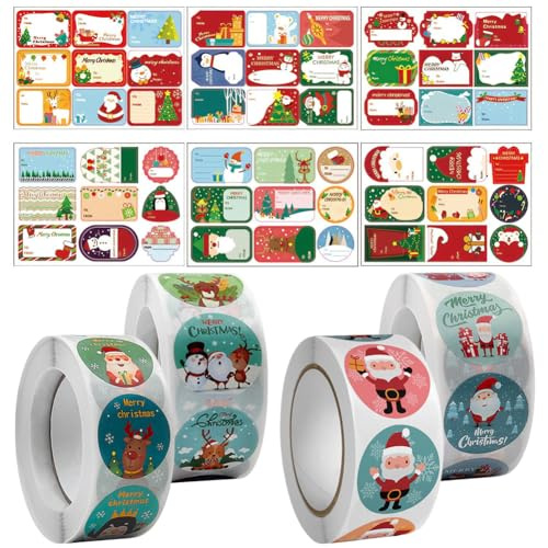 2054 Stück Sticker Weihnachten, Weihnachtsaufkleber Rolle Christmas Stickers Aufkleber Weihnachten Weihnachtsaufkleber Etiketten Rund Geschenkaufkleber Selbstklebend für Weihnachtsdekoration