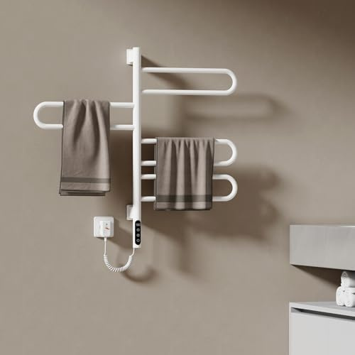 EMKE Radiador de Toallas Eléctrico 78 x 43 cm, Termostato Inteligente WiFi, Radiador Eléctrico para Baño, Calentador de Toallas Eléctrico, Blanco, 170W