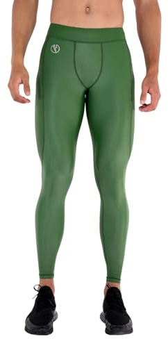 Kapow Meggings Gamma Performante Lucida Leggings da Compressione ad Alta Brillantezza con Tasche per Uomo, Strato Base Atletico per Allenamenti e Yoga