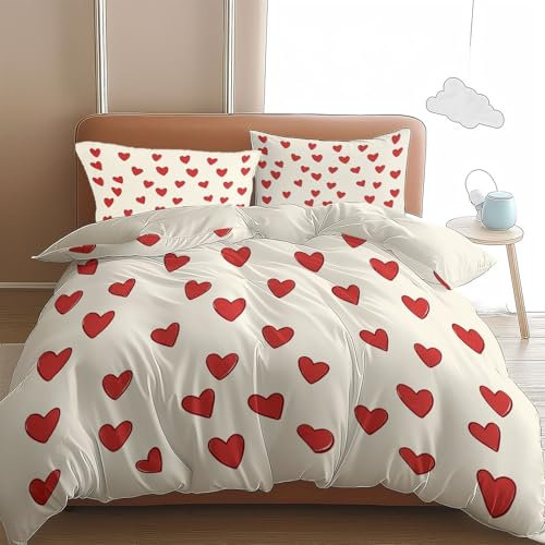 giallo Copripiumino Matrimoniale 240x220 Modello a cuore rosso 3D Stampa Morbida Microfibra Biancheria da Letto con Cerniera per Bambini/Adulti 1 Copripiumino + 2 Federe 50x80 cm
