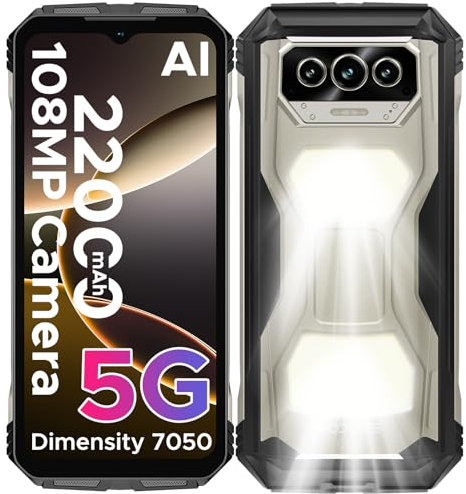 DOOGEE V MAX S Rugged Smartphone 5G, Dual Camping Lights, 22000mAh/33W, 6.58”FHD+ 120Hz Rugged Phone, 24GB+256GB/2TB, 108MP AI Camera，Android Phone, Side Fingerprint/Face ID/WiFi6/OTG/NFC