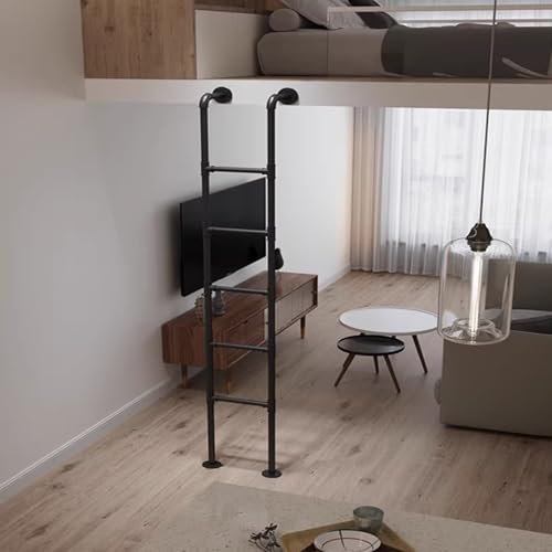 Schmiedeeiserne Trittleiter zur Wandmontage, für Zuhause, Dachboden, 129,5 cm Höhe, Kellerfenster, Brunnen, Sicherheits-Kletterleiter, schwarz, stabiles und stilvolles Design, einfache Installation