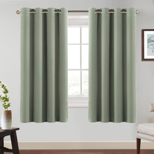 BellaHills Tende Oscuranti per Interni con Anelli 2 Pezzi 140L x 175A cm Tende Termiche per Soggiorno e Camera da Letto per Salotto Moderne Tenda Fonoassorbente, Verde Salvia