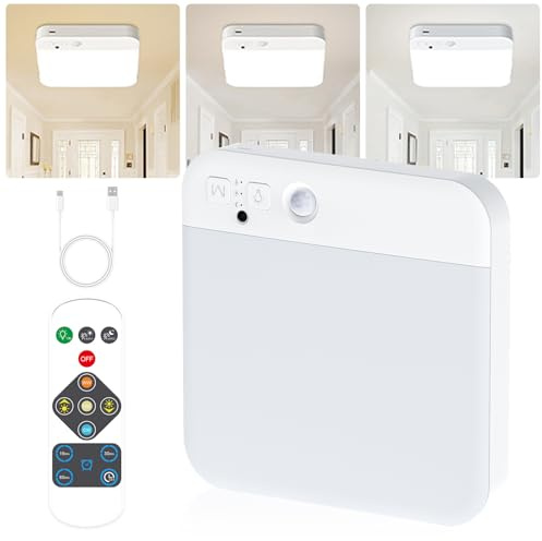 MeYuxg Deckenlampe mit Bewegungsmelder, LED lampe mit Bewegungsmelder Innen, USB Wiederaufladbar Sensorleuchte, 3000K 4500K 6500K Lampe mit Dimmbar für Flur Lagerhaus Keller Garage Treppe Schrank
