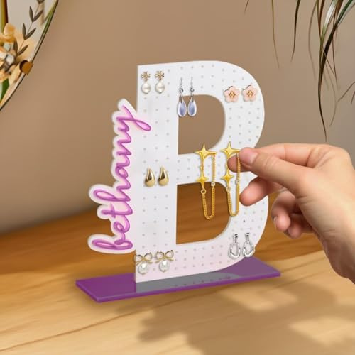 WEIYOUDP Personalisierter Buchstaben-Ohrringhalter, Acryl-Schmuck-Organizer mit personalisiertem Namen, Geschenk für Teenager-Mädchen, Geschenk für Mama, Geburtstagsgeschenk