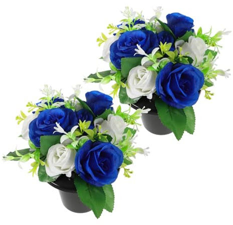 UPKOCH Kunstblumen Für Grabsteine Künstlicher Blumenstrauß Mit Vase Friedhofsdekoration Aus Seidenstoff Und Kunststoff Haltbares Blumenarrangement Für Grabstätten Farbenfrohe Optionen Für
