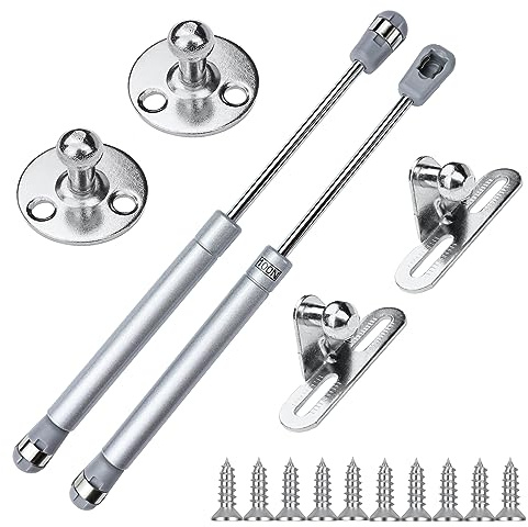MOXYOY 2PCS Gas Strut, 100N Hydraulic Hinge Lid Support Hinge | Slow Close Shock Absorber Arm for Kitchen Cabinet Door, Toy Box Lid, Silver