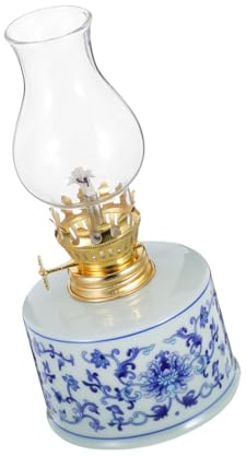 Luxshiny Kerosinlampe als Hurrikane Öllicht und Tischdekoration Vintage aus Keramik und Glas Dekorative Öllampe Praktische Petroleumlampe für Innenbereich