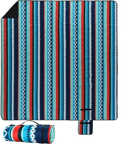 LIFERUN 200 x 200 cm, lavable a máquina, XL, manta de pícnic, plegable, para hasta 8 personas, manta de playa y manta de camping con asa, rayas verdes