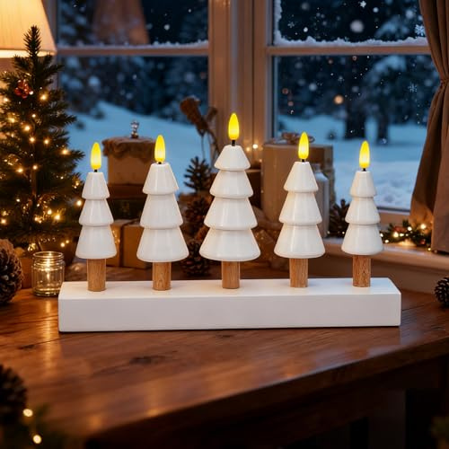SALCAR Weihnachtsdekoration LED-Tischleuchte, 5 Baumförmige Kerzenlichter mit warmweißem LED-Licht, batteriebetrieben, für Tisch & Fensterbank