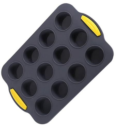 POPETPOP Teglia Muffin in Silicone Professionale Stampo per Cupcake Multi Resistente e Facile da per Dolci e Snack Colore Grigio Scuro con Manici Gialli