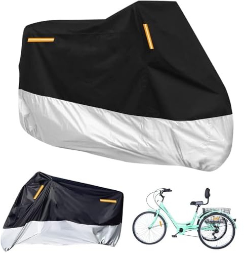 Premium Adult Tricycle Cover, Fit All 3-Wheel Bike or Motorcycles Outdoor and Indoor Storage, 104 L x 43.3 W x 49 H (Black & Orange) (Black & Silver)