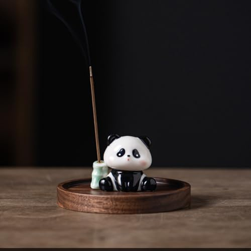 JanYoo Holz Räucherstäbchenhalter, Handgefertigter Holz Räucherstäbchen Panda Halter Räuchergefäß Weihrauchhalter Brenner Incense Meditation Zubehör für Heimdekoration, Meditation und Yoga