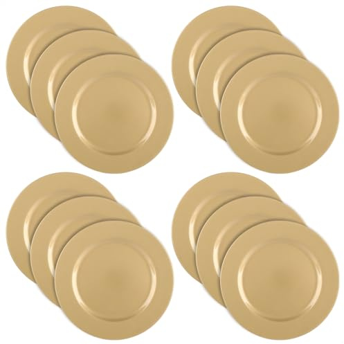 com-four® 12x glänzende Platzteller - wiederverwendbare Unterteller als Tischdekoration - edle Dekoteller für Hochzeit, Familienfeier, Weihnachten - Charger Ø 32 cm
