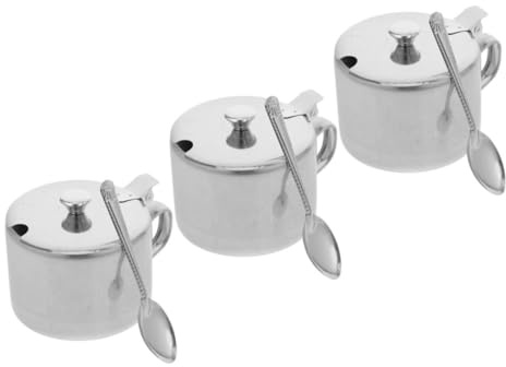 Cabilock Ensemble de 3 Sucrier Inox avec Cuillères et Couvercles Pots à Épices Polyvalents pour Sucre Sel Poudre Rangement Robuste et Design Moderne pour Cuisine Maison