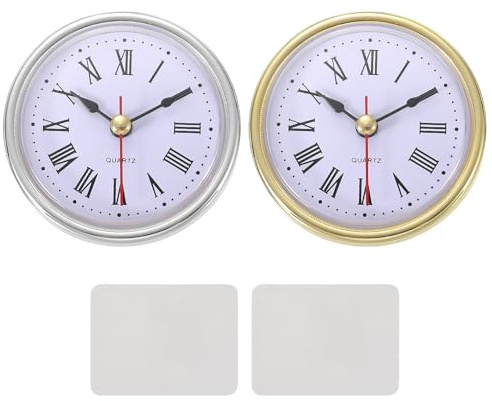 PATIKIL 2 set klassisk klockrörelse, 6 cm kvartsrörelse insats för kontor heminredning ersättning gör-det-själv, guld/silver (romerskt skrift)