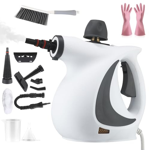Dampfreiniger,Rheinwing Dampfreiniger,Handdampfreiniger,Hand Steam Cleaner, Portable 3.2 Bar Steam Pressure 1050 W Steam Cleaner for All Floors With 12 Attachments (Schwarz)