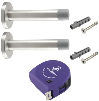 vasalat Türstopper Wand mit Dämpfer - Tür Stopper Wand mit Gummipuffer ø 20mm, Höhe 120mm, Türpuffer zum Schutz von Wand & Tür, Edelstahl matt - 2 Stück