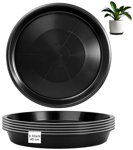 YFLeomry 6 stycken blomkrukafat, plastfat för blomkruka med diameter 40 cm, runda växtfat, svarta växtfat för blomkrukor inomhus och utomhusväxter